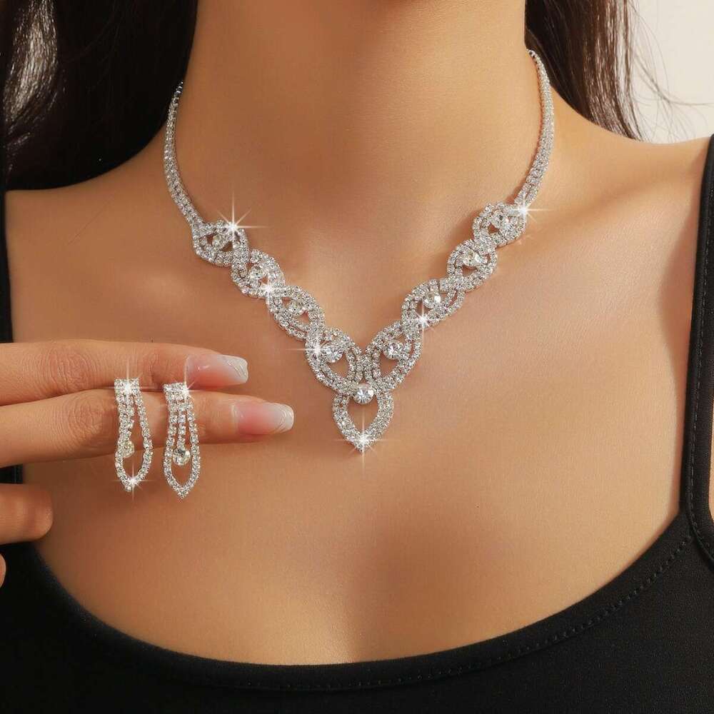 Future style bride water droplet shaped sexy dia studded necklace+earring set premium version