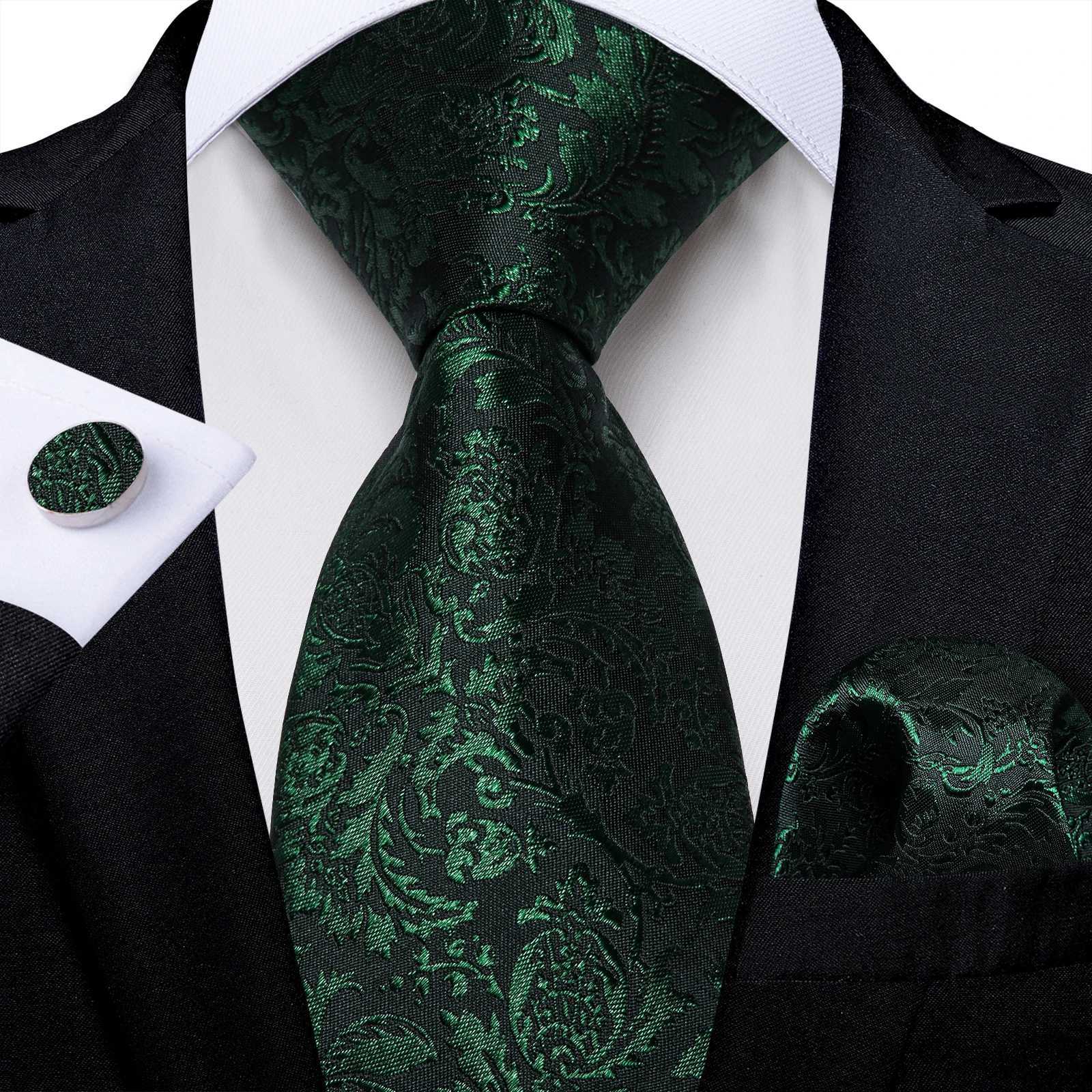 Luxury Green Paisley Floral 8cm Silk Ties for Men Wedding Party Gro Husband Accessories Gift Necktie Handkerchief Wholes X250407