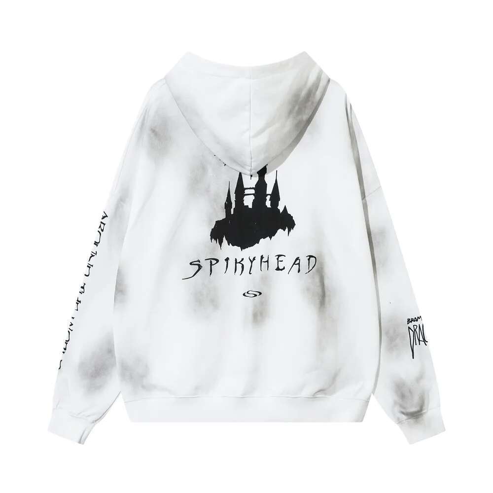 Distressed Double-Sided Printed Hoodies Mens High Street Autumn Pocket Loose Long Sleeve Hooded Outerwear Men