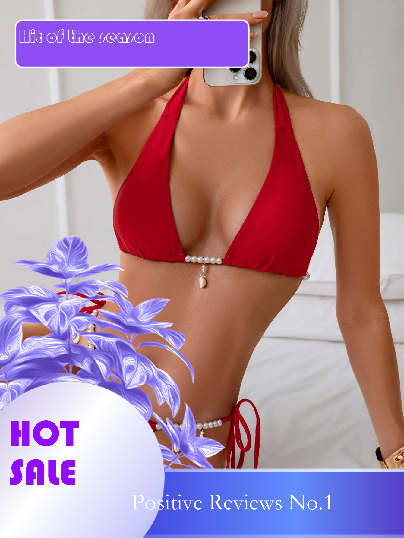Dongdumaoyi Luxury Pearl Shell Bikini Women Red Criss Cross Diamond Micro Swimsuit Bathing Suit Tie Side Triangle Swimwear Biquini