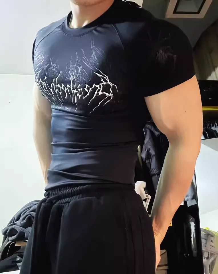 Breathedivity compression shirt short sleeved 2025 top muscle gym fitness black body shape display figure W250407