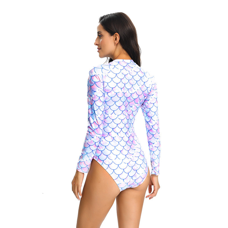 New one-piece long sleeved zipper fish scale print fashion trend surfing suit women's swimsuit