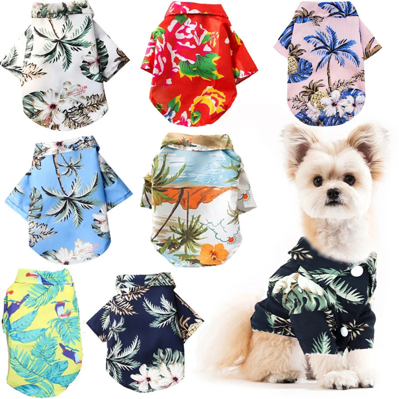 Small and medium-sized dog beach pineapple shirt Hawaiian pet dog cat golden retriever spring and summer season clothing 250407