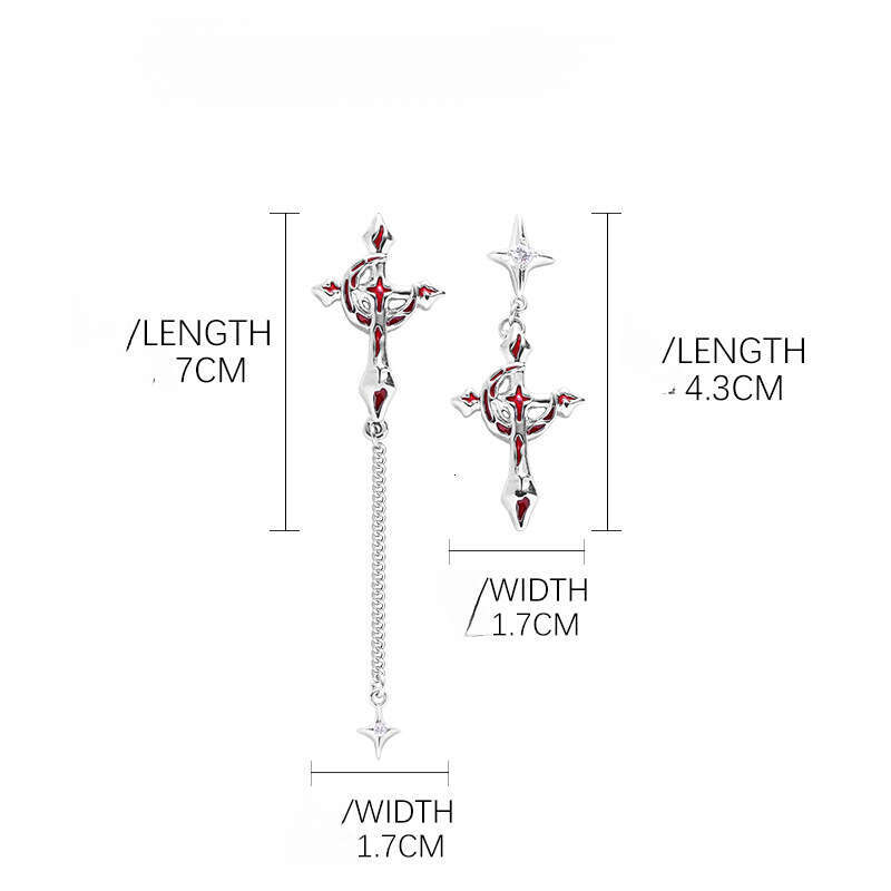 DHcollections Original Design Asymmetric Blood Moon Cross Earrings for Women, Niche High-End Unique Dark Style 925 Silver Needle Ear Jewelry - view 7