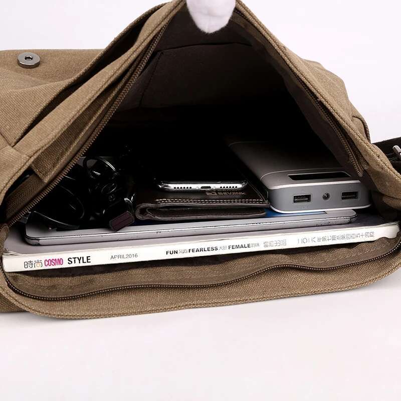 KVKY Cotton Canvas Crossobdy For Men Solid Single Shoulder Male Bags Messenger Small Square Black Travel Handbags