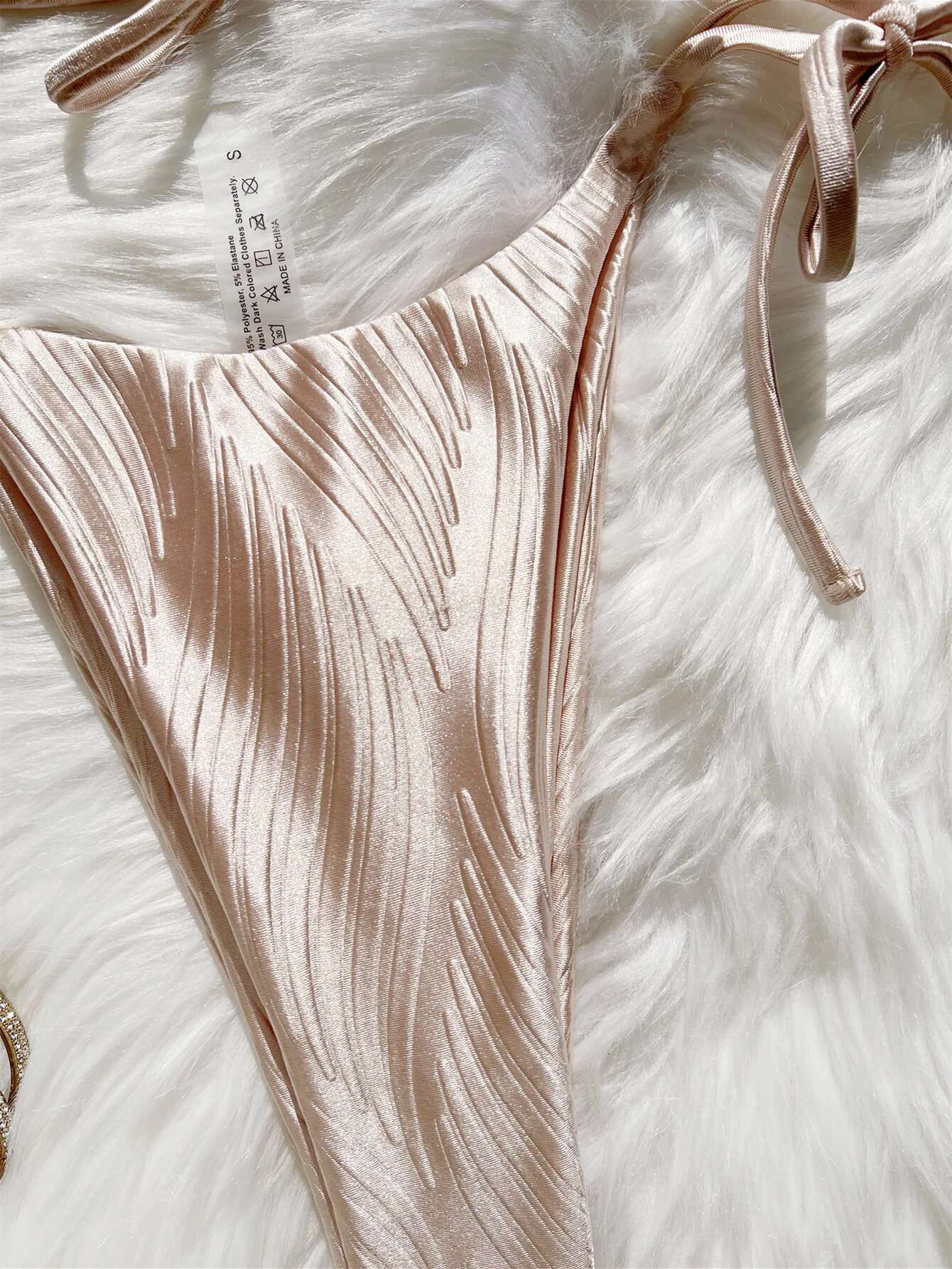 Dongdumaoyi Luxury Beige Bikini Women Halter Push Up Bra Shiny Tie Side Triangle Swimsuit New Beach Bathing Suit Micro Swimwear Biquini