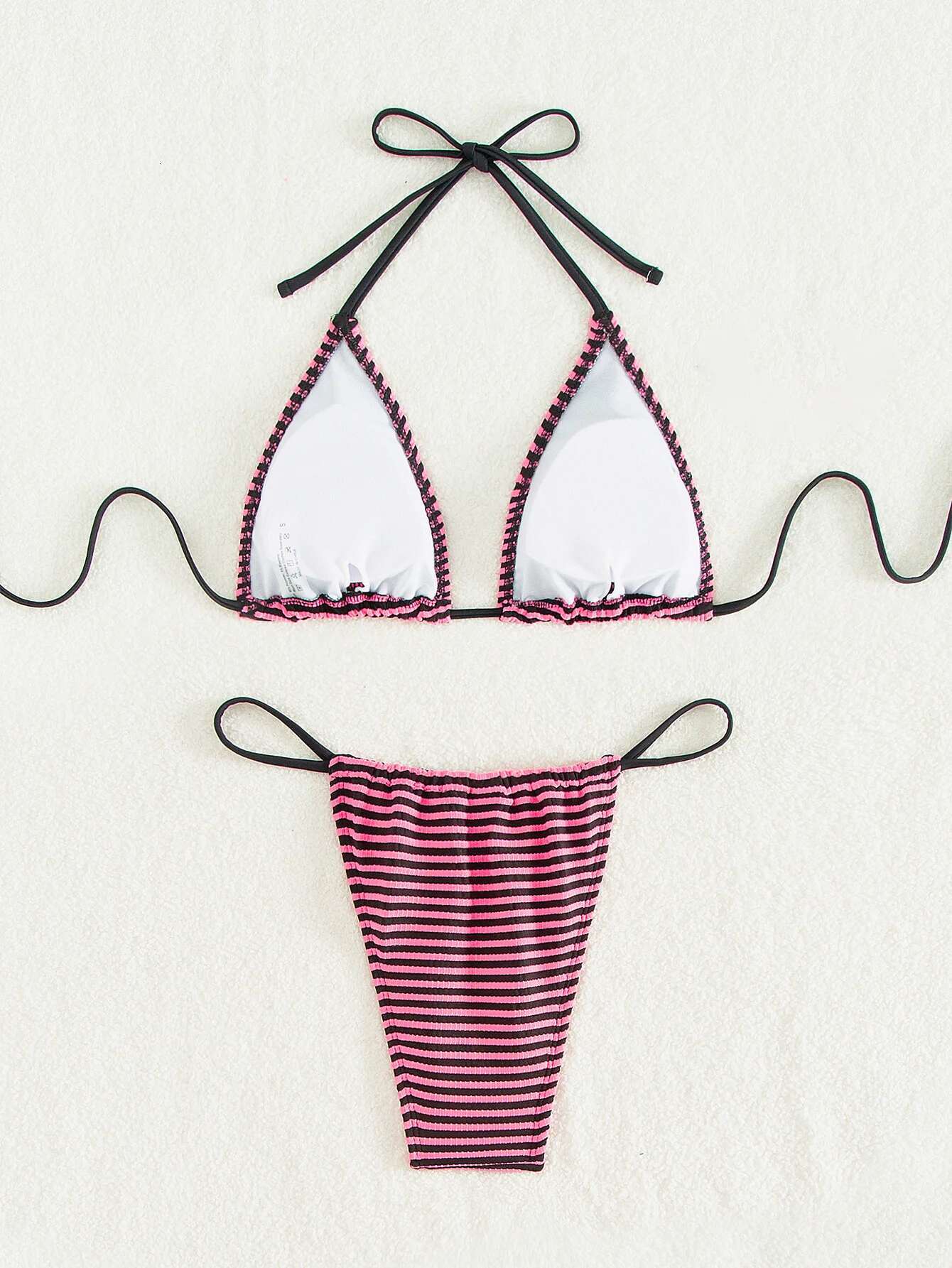 Dongdumaoyi Sexy Purple Striped Micro Bikini Mujer Women Halter Push Up Bra Thong Swimsuit Beach Bathing Suit Swimwear Vacation Outfits