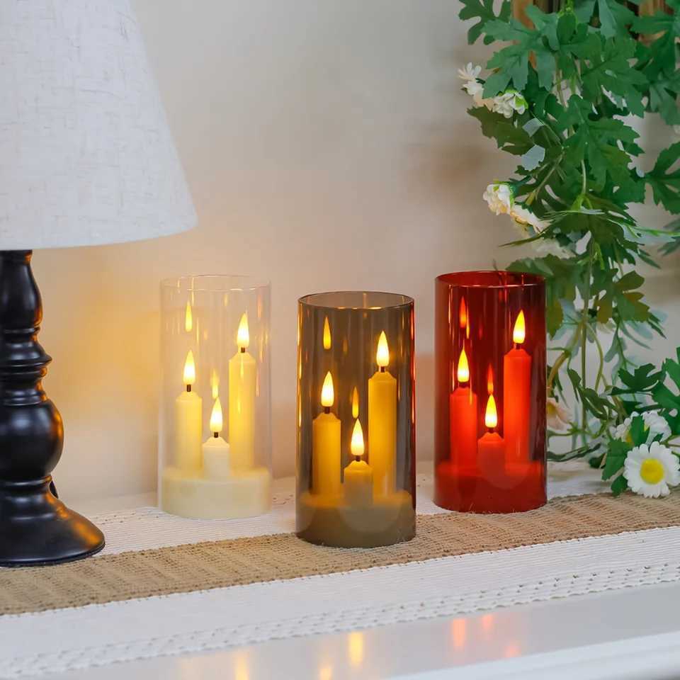 Flameless 3 In 1 LED Taper Candles With 15CM Lampshade Battery Operated Flickering Electric Window Candles For Christmas Wedding W251107