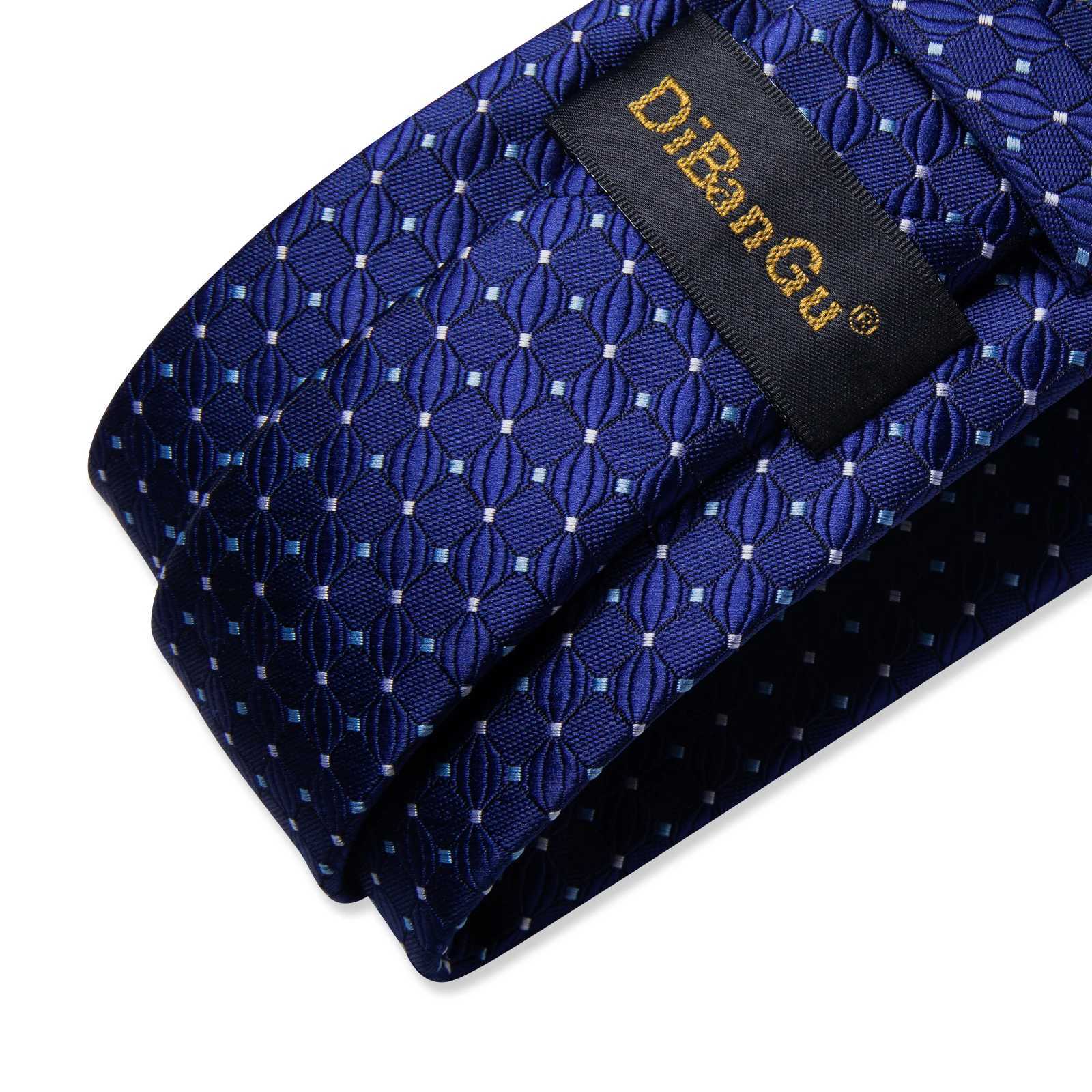 Blue Royal Dot Pliad Mens Tie set with Silver Clip and Ring Business Wedding Party Accessories 8cm Necktie Handkerchief Cufflink X250407