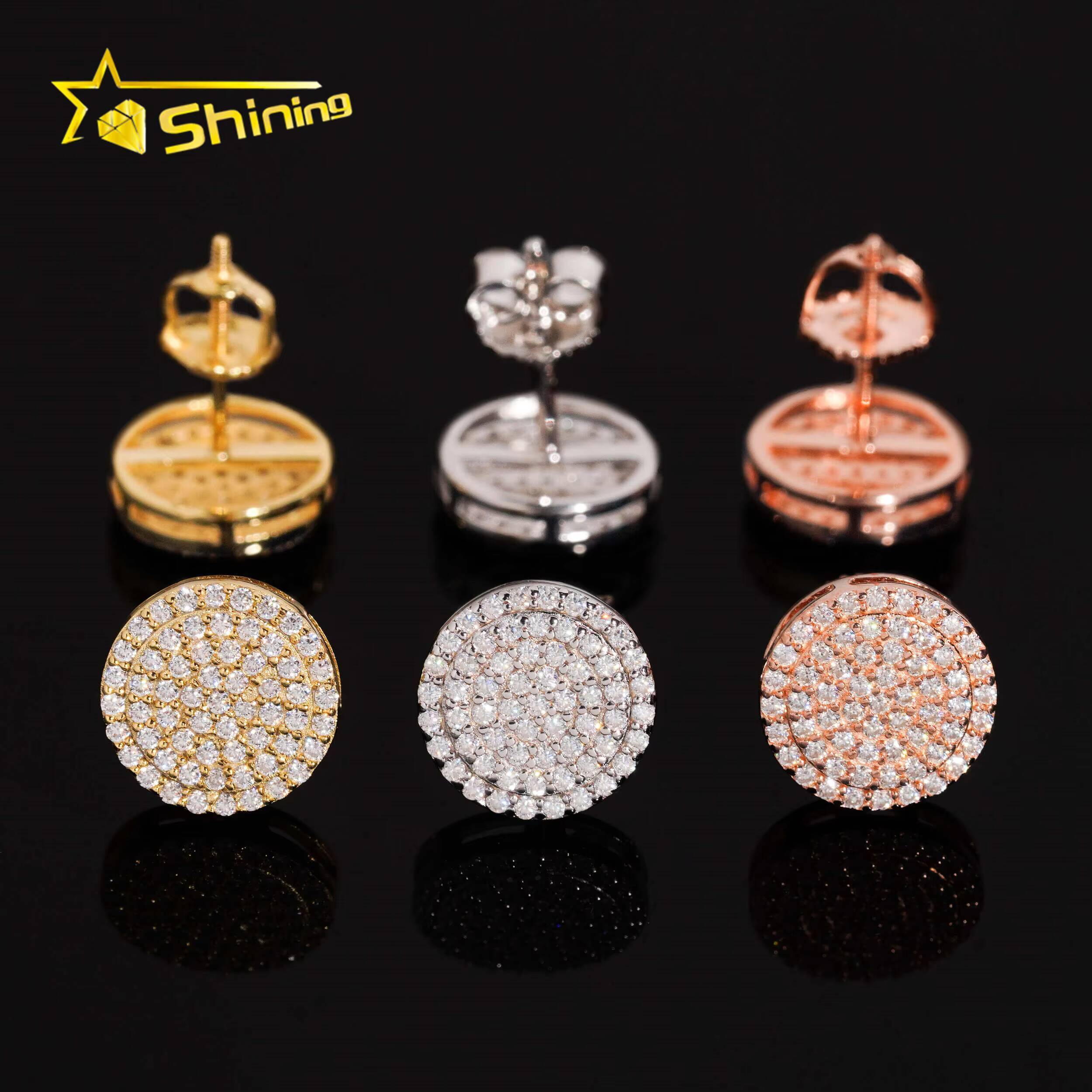 Fast Shipping 10mm Mens Earring Gold Plated 925 Sterling Silver Iced Out VVS Diamond Moissanite Screw Back Stud Earrings