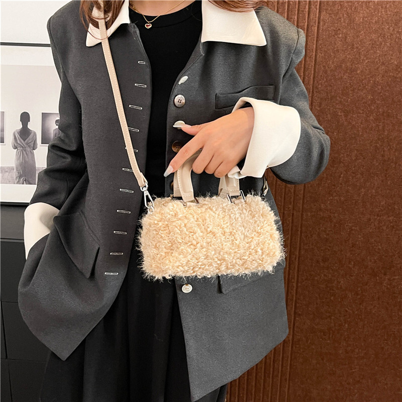 2025S Designer Women S Bag Fresh Boston Female Niche Design Plush Small Square Bag Winter New Single Shoulder Crossbody Bag