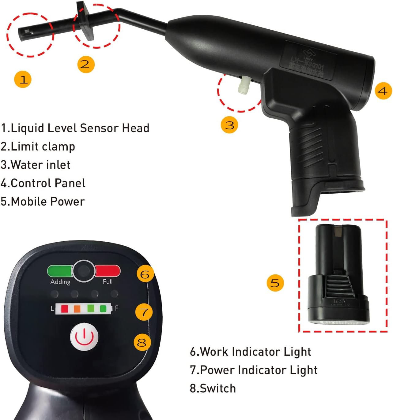 Battery Watering Gun Filler with Auto Shut Off Drip-Free Valve, Forklift Golf Cart RV Truck Battery Watering Filling System
