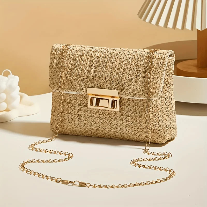 Womens Elegant Woven Straw Shoulder Bag MultiFunctional CrossbodyHandbag with Polyester Lining Fashion Wallet Cute Small 251106