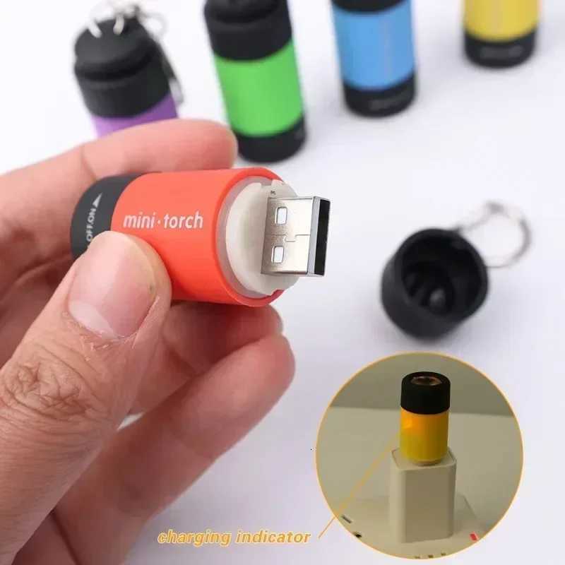 Mini Keychain Lamp Pocket USB Rechargeable LED Strong light Multifunctional Light Flashlight Waterproof Outdoor Hiking CampingW251106