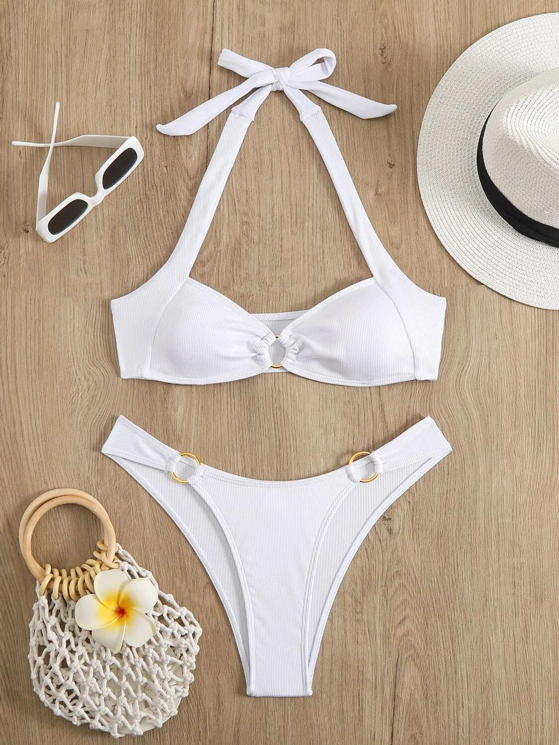 Dongdumaoyi Sexy Micro Bikini Women Halter Metal Ring Linked Push Up Swimwear Brazilian Summer Bathing Suit Swimsuit Beachwear