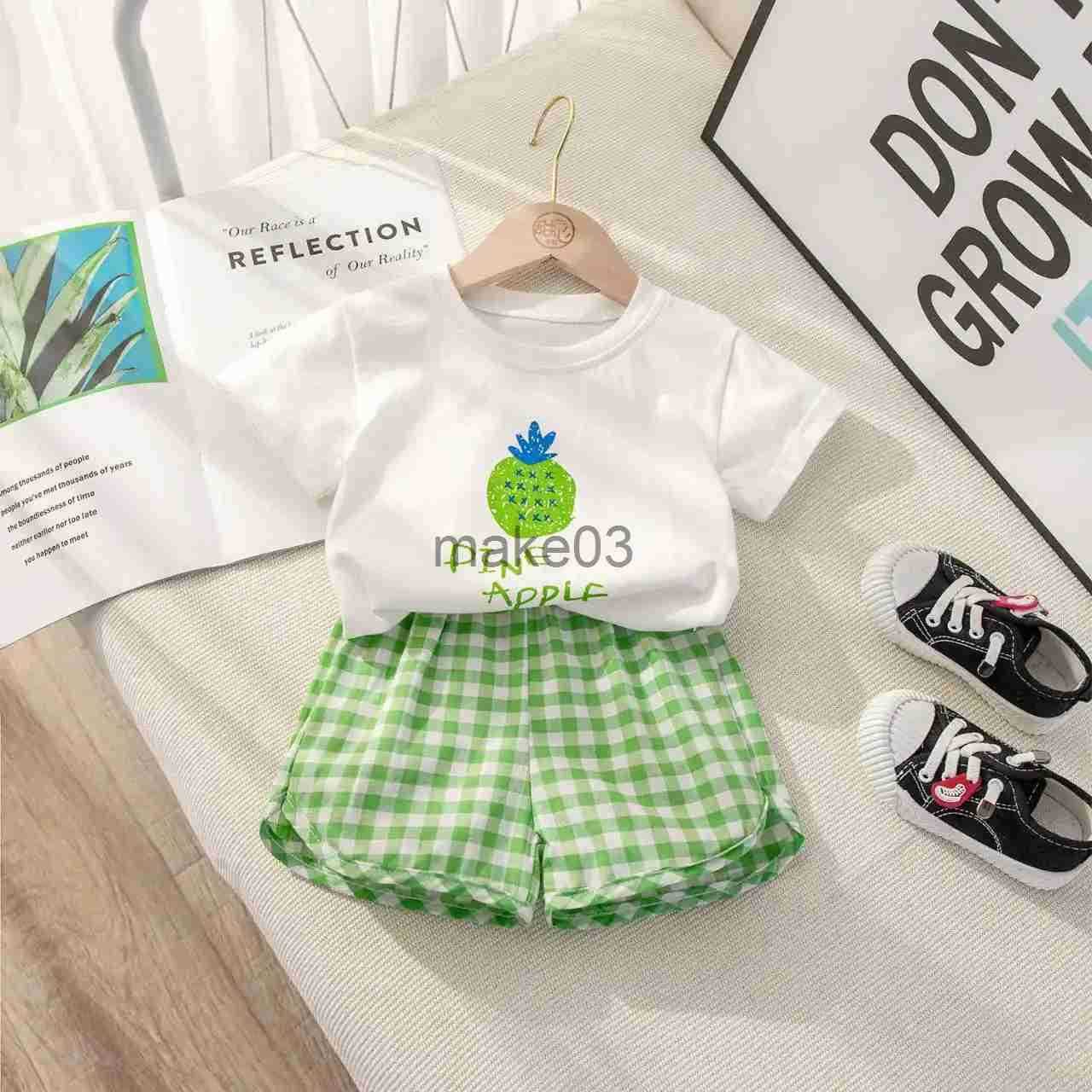 Fruit T-shirt plain shorts girls 2 pieces/set summer cotton childrens short sleeved set fashionable baby clothing 1-6Y J250403