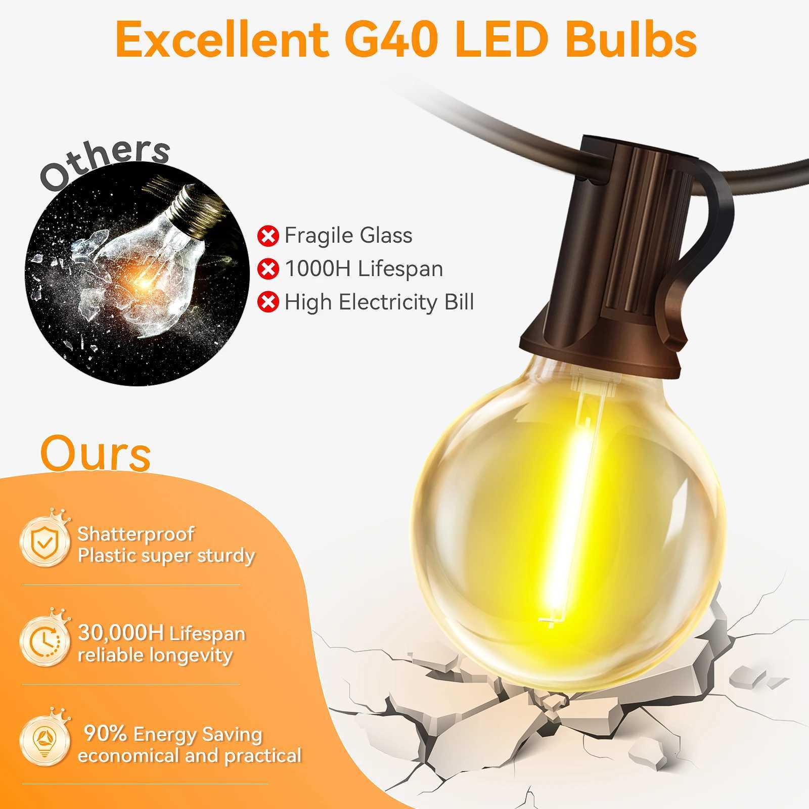 30/20/15/105/76M 30 Pcs Bulbs G40 String Light Glass 5W Bulbs Outdoor Garland UK Plug Connectable Christmas Garden Decoration W251107