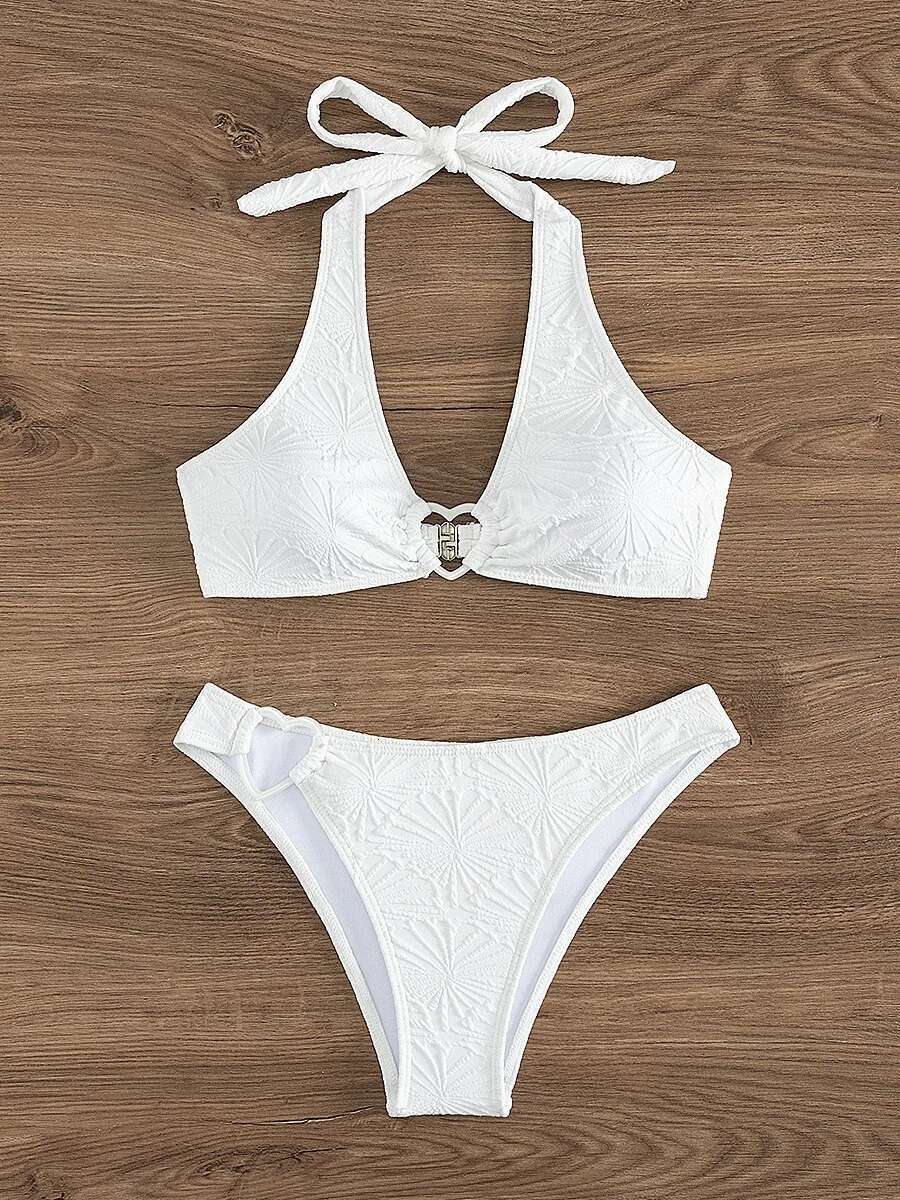 Dongdumaoyi Sexy White Bikini Women Heart Lover Designer Push Up High Waist Swimsuit Brazilian Cut Out Bathing Suit Swimwear Biquini