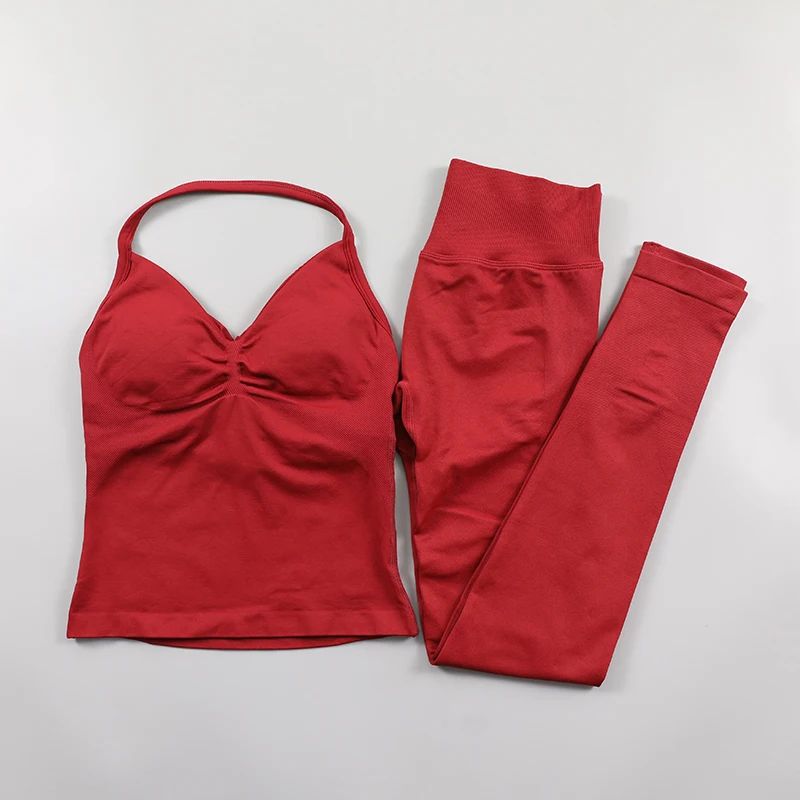 Womens Impact Longline Strappy Top Vest and Padded High Waist Scrunch Seamless Designer Yoga Leggings Fiess Clothes Workout Sets Suit Activewear Gym S