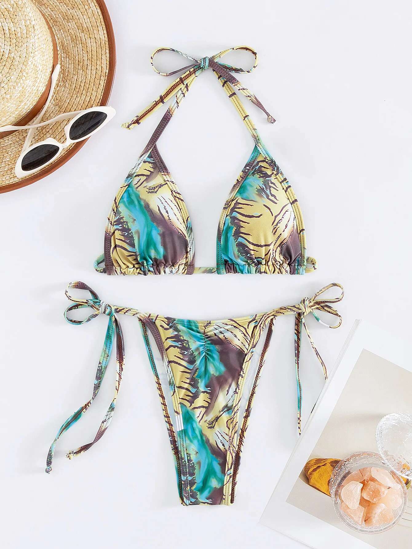 Dongdumaoyi Sexy Gradient Floral Print Bikini Set Women Push Up Bra Tie Side Thong Swimsuit Brazilian Beach Bathing Suit Micro Swimwear