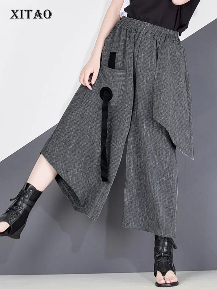 XITAO High Waist Patchwork Hit Color Pants Womens Summer Autumn Fashion Elastic Casual Wide Leg XJ4619 250407