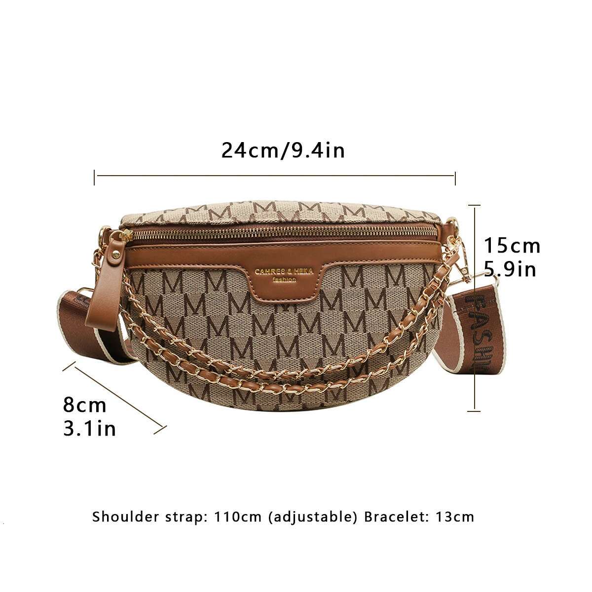 Fashion Pattern Fanny Packs For Women Stylish Letter Printed Chain Female Waist Pack Wide Strap Crossbody Bag Ll