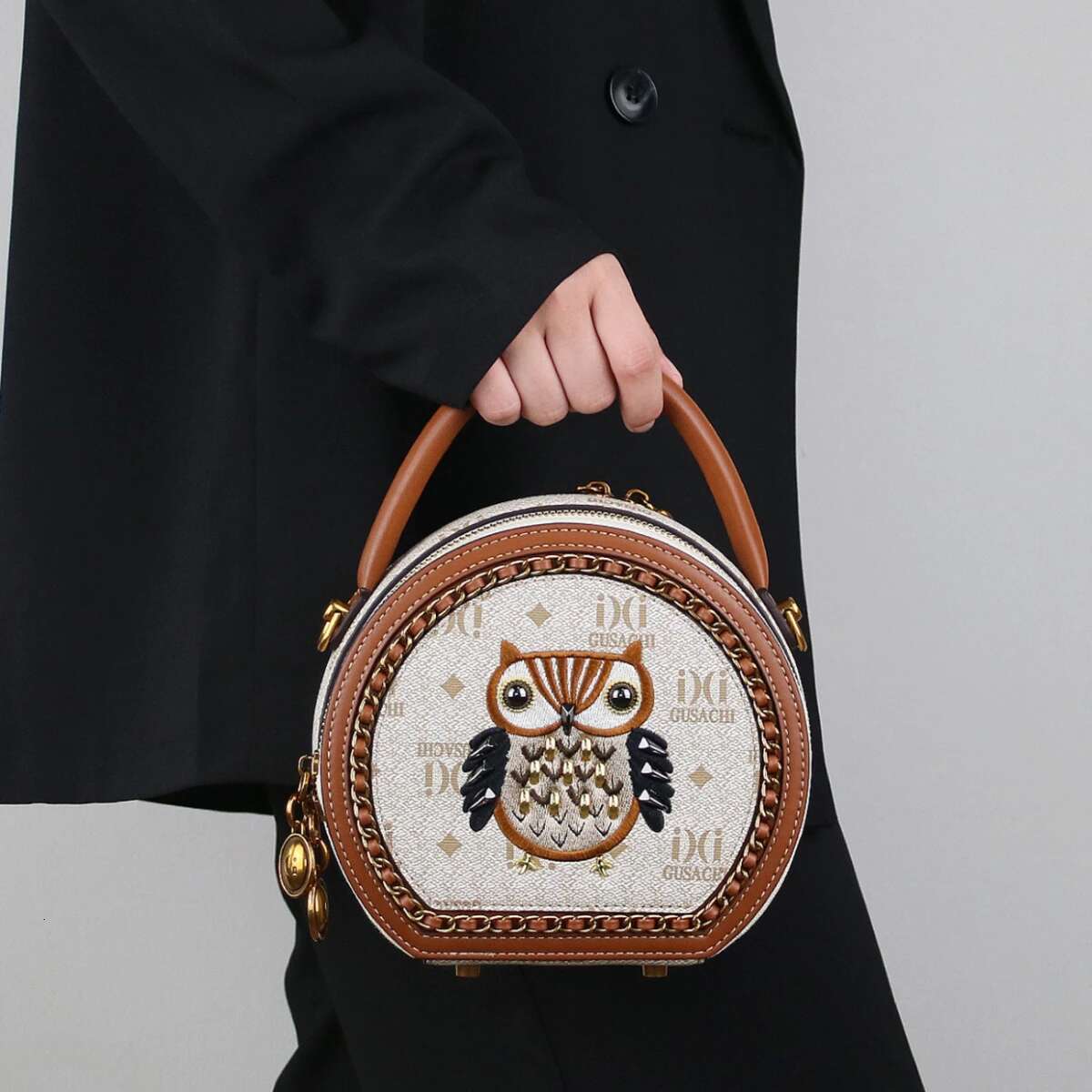 2025 Stylish Top-Handle Bag - Lightweight Urious Rivets Owl Embroidery And Cartoon Design For Fashionistas Women Handbags