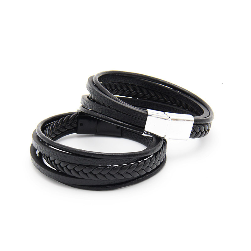 Multi layer woven men's leather rope magnetic bracelet hand jewelry
