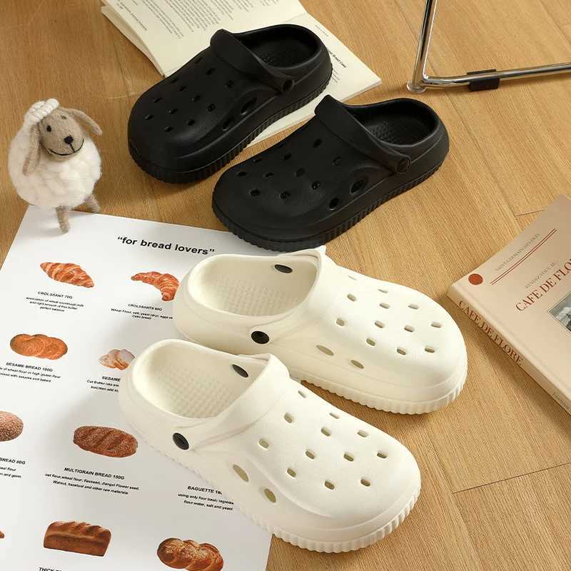 QYCKABY Mens Sandals Womens Garden Shoes Summer Outdoor Sliding Block Black and White Minimalist EVA Rubber Outdoor Beach ShoesXJ250407