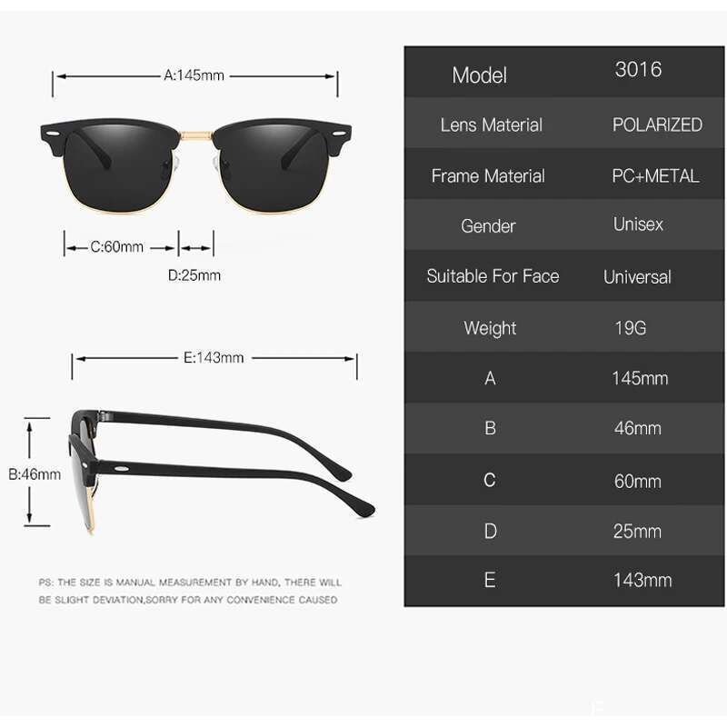 Half Frame Polarized Sunglasses Man Woman Brand Designer Sun Glasses Male Retro Rivet Mirror Eyewear Metal Gafas De Sol