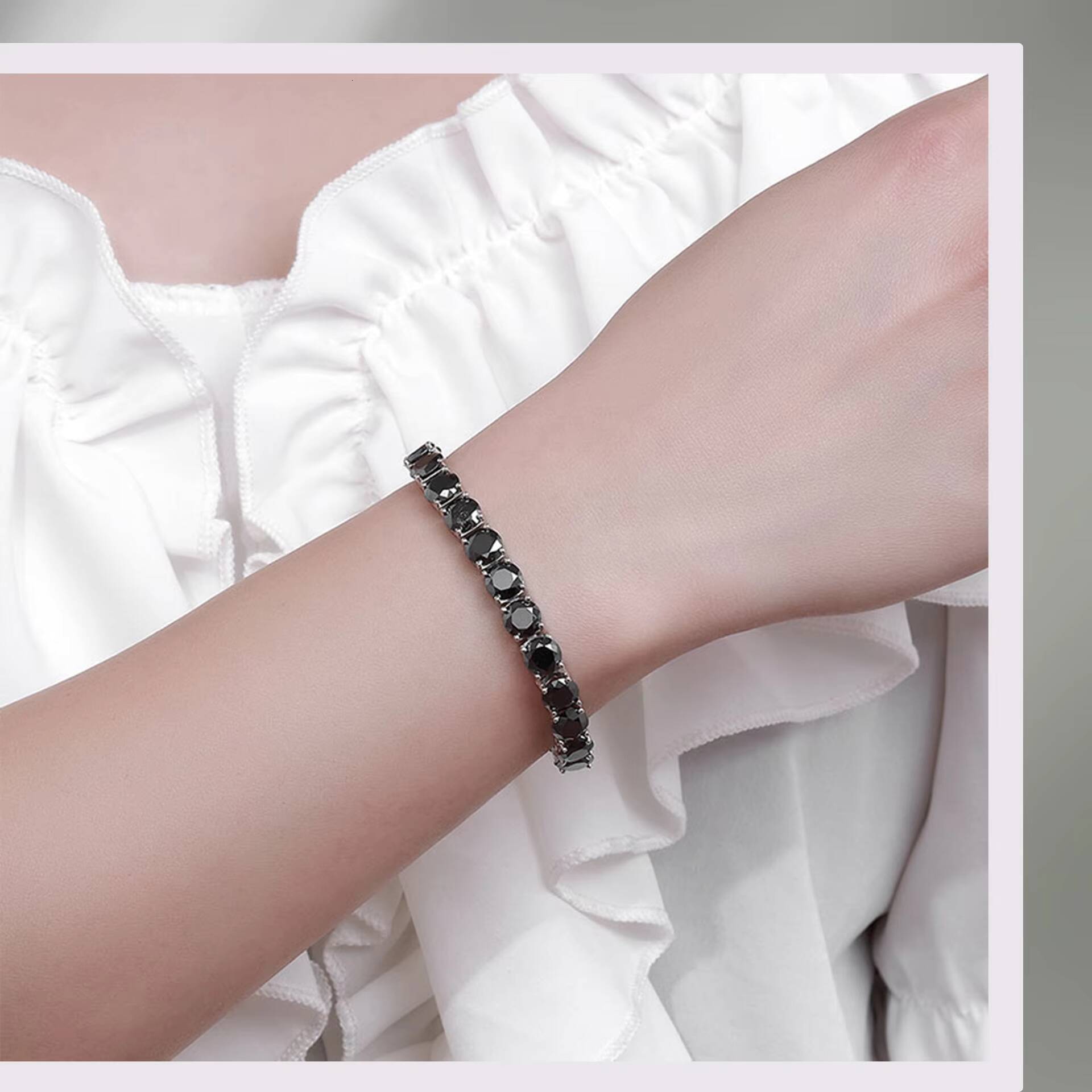 Hip Hop Women Men White Gold Plated Halo925 Sterling Silver 2mm 3mm 4mm 5mm 65mm Black Diamond Moissanite Tennis Bracelet