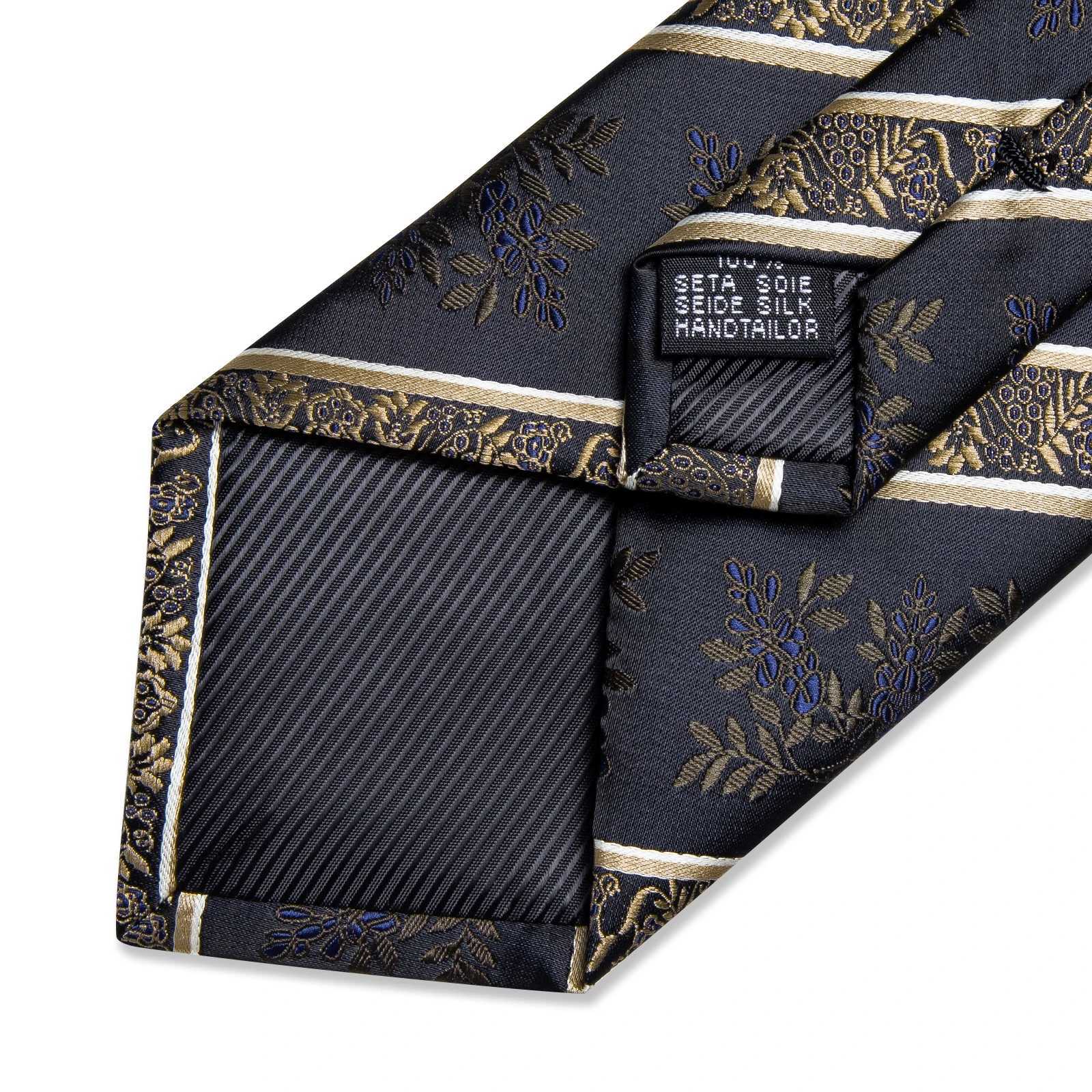 Mens Tie Set with Clip Luxury Retro Striped Floral 8cm Necktie Handkerchief Cufflinks Wedding Party Business Accessories Gift X250407