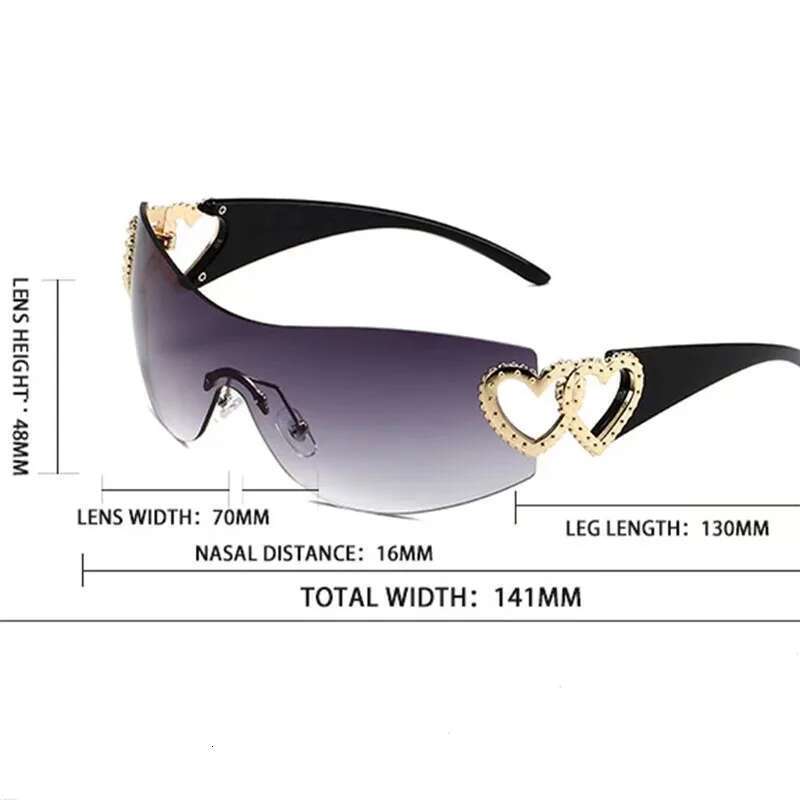 New Y2K Conjoined body Sunglasses Women's Decorative Heart-shaped Mirror Legs No Border Sun Glasses Outdoor Sport Eyewear UV400