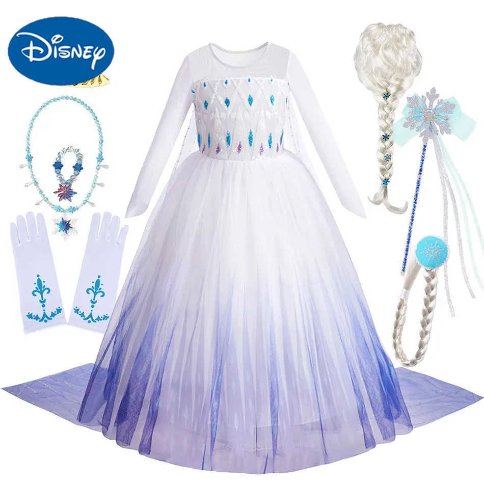 Disney Childrens Frozen Birthday Party Princess White Dress Elsa Sleeping Glitter Mesh Vest Role Playing Dress Carnival Girls Clothing X250408