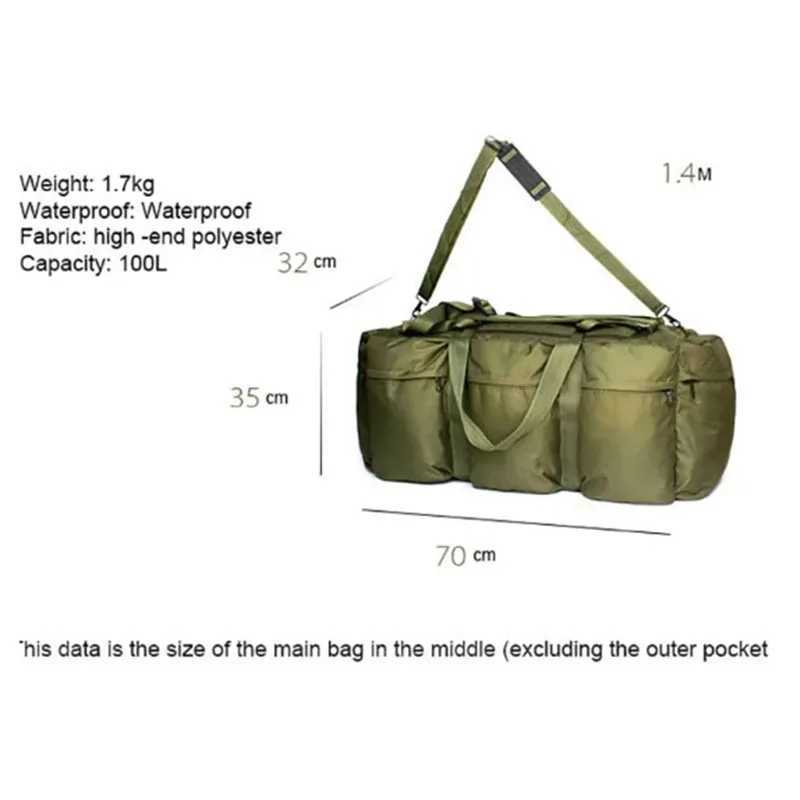 Large Shoulder Super Capacity 100L Luggage Bag Waterproof Travel Bags Backpack Outdoor Camping Tent BagC250407
