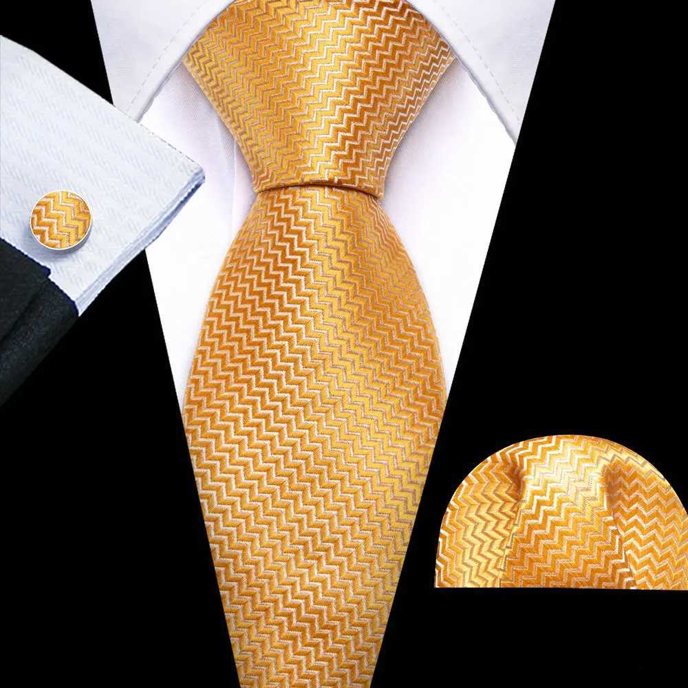 Classic Gold Silk Men Necktie Fashion Stripe High Quality Handkerchief Cufflinks Set Wedding M Ties Business Party Barry. X250407