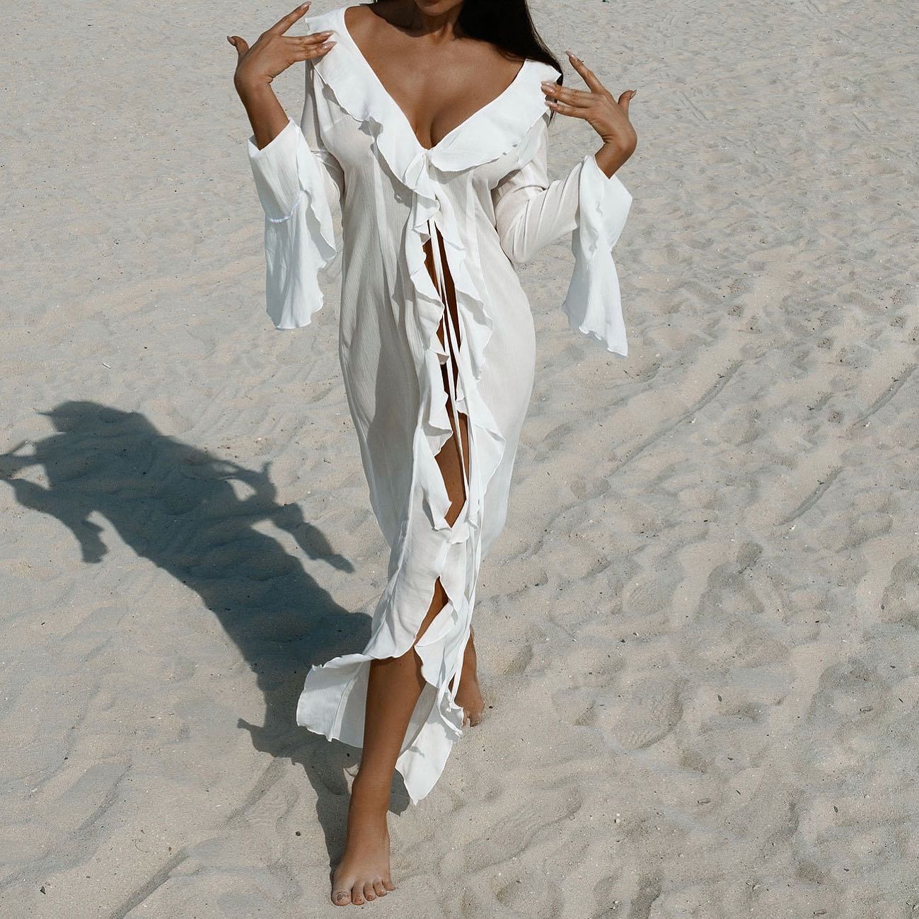 2024 Autumn New Long Sleeve Lace Cardigan Beach Bikini Skirt Womens Dress