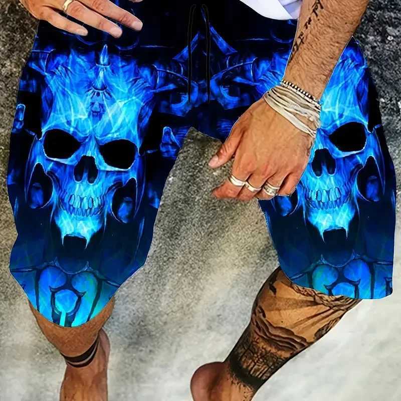 New mens beach shorts horror skeleton 3D printed board shorts summer swimming relay elastic waist brushed Hawaiian style holiday W250407