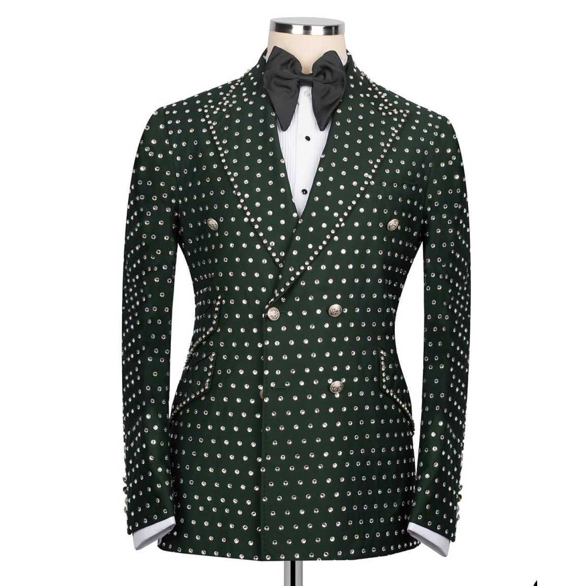 Fashion Show Wedding Men's Suit Crystal Men Suit Party Suit 2-PCS Coat Pant Tailor-Made Groom Groomsman Formal Occasions Size Customized M251518