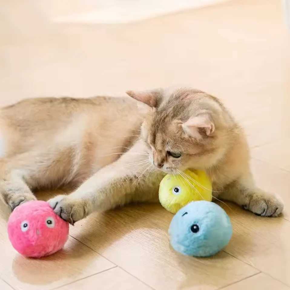 Interactive Ball Smart Cat Toys Plush Electric Catnip Training Toy Kitten Touch Sounding Pet Product Squeak Toy Ball J2511081