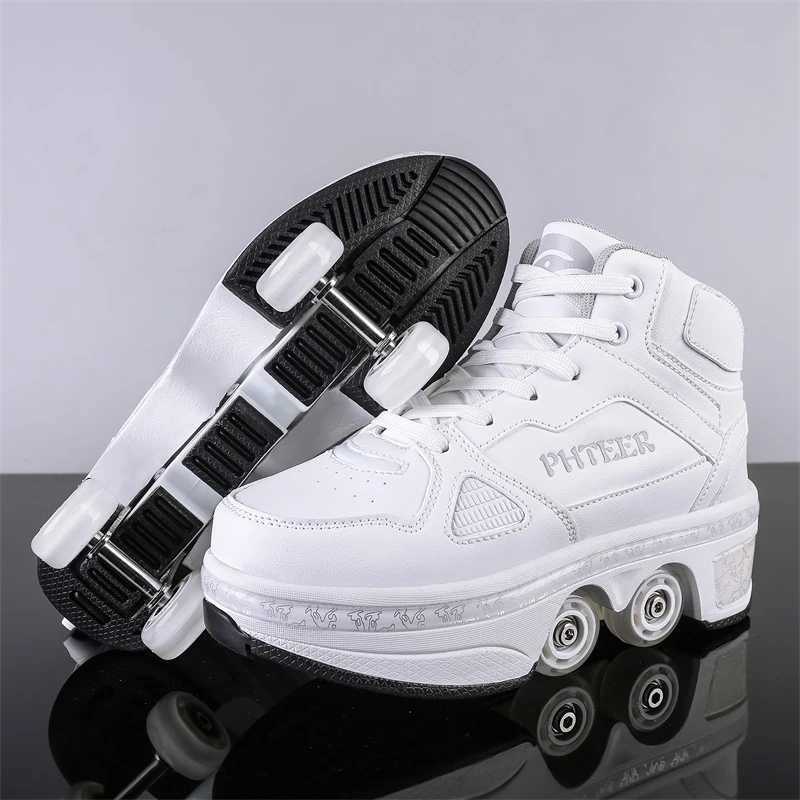 Boys and Girls Angry Shoes Four Wheel Student Edition Childrens Roller Skating Lace Retractable Wheel Adult Walking Skating Shoes W250407