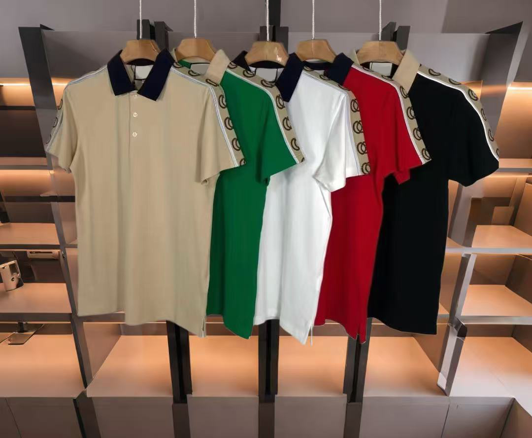 Men Designer Polo Summer Casual T-Shirts Geometric printing Fashion short sleeved streetwear Tees splice Stand Collar Clothes Breathable button pullover Man polos