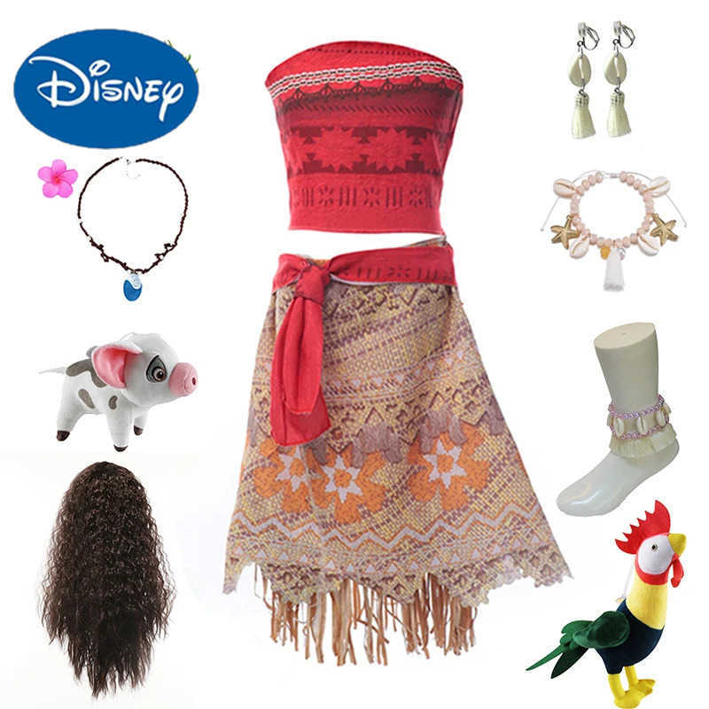Disney 2025 Moana 2 Dress Girl Vaiana Princess Carnival Purim Role Playing Dress Childrens Christmas Party Role Playing Ball with Piggy Chicken X25040