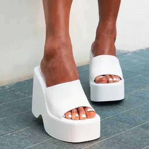 2024 Summer Womens New Thick Bottom White High Heels Womens Slope High Heels Square Toe Sandals Size 35-43XJ250407