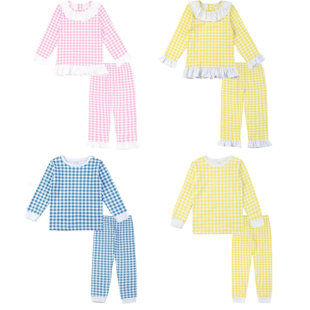 Mudbala Easter Spring Summer Pajamas Set Two Piece Lemon Checked Kids Boys And Girls Sibling Matching Pyjamas 250407