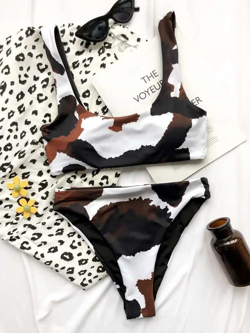 Dongdumaoyi Sexy Cow Print Bikini Set Women Cut Out Push Up High Waist Swimsuit Brazilian Beach Bathing Suit Designer Piece Swimwear