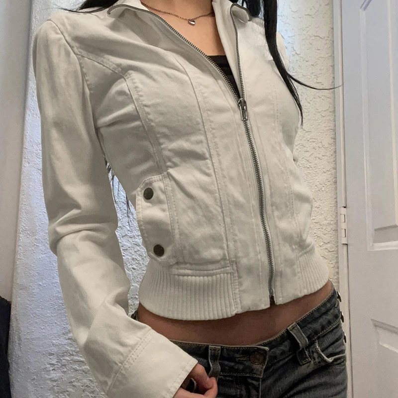 SUCHCUTE Retro Cut Jacket Womens Stand up Collar Solid Color Casual Ultra Thin Pocket Zipper Harajuku Safari Style 250407
