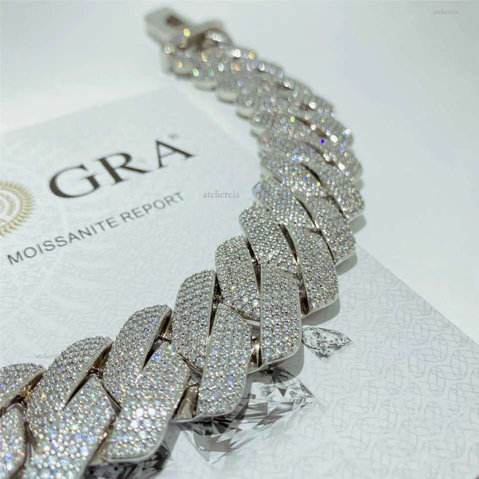 necklace moissanite chain Hip Hop Jewelry 26mm Solid Sier Iced Out k Prong Cuban Bracelet Vvs Dia