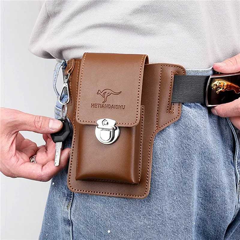 Leather mobile phone bag set mens fan-shaped bag key vertical summer mens work website waist bag wearing waist belt around. Z250407