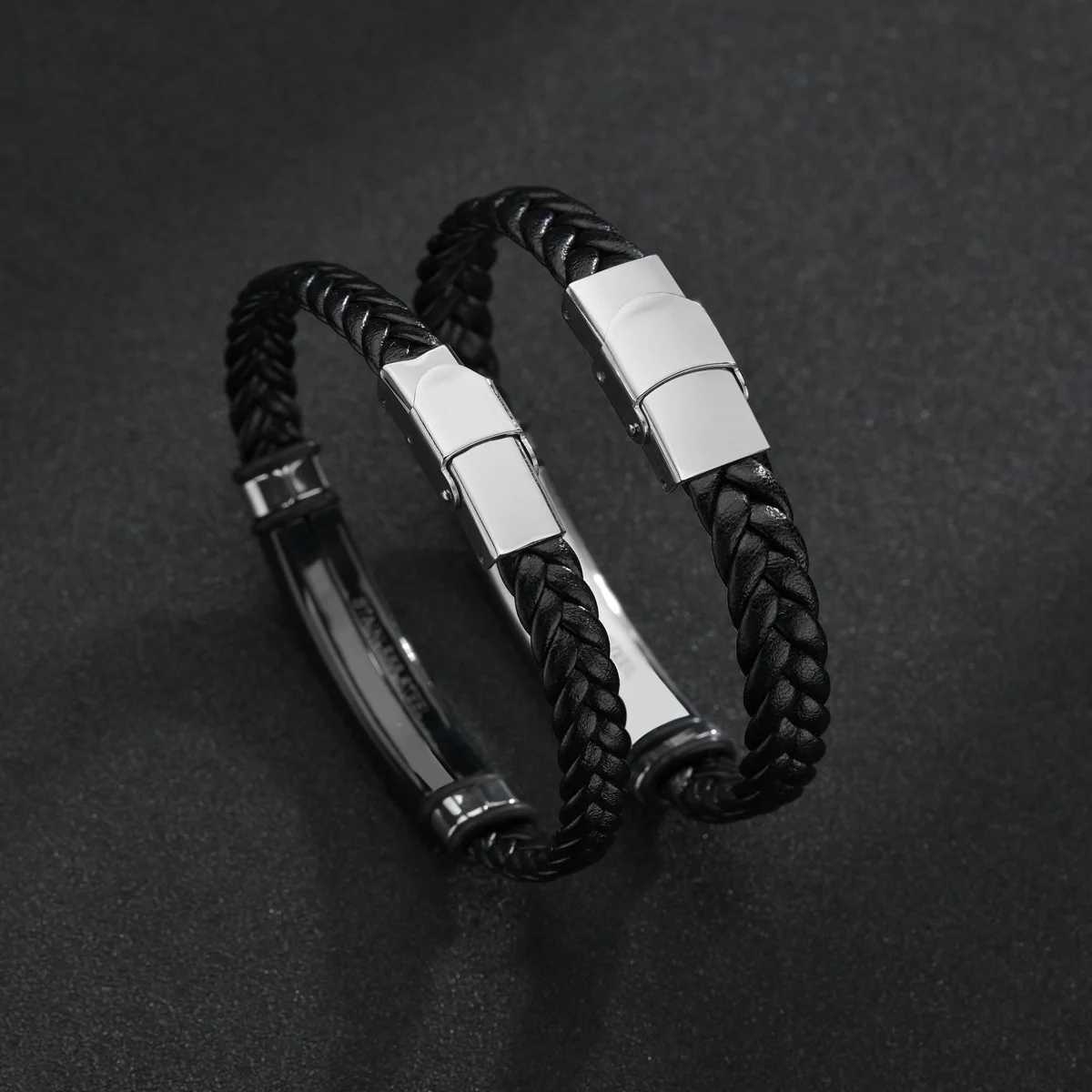 Personze Family Name Bracelets for Men Black Laye Braided Leather with Stainl Steel Charms Cust Christmas GiftC250408